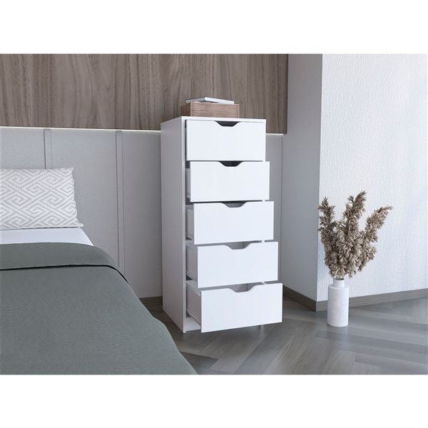 RTA Basilea Narrow Dresser w/ 5 Drawers - White