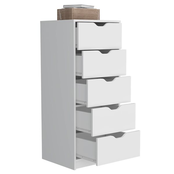 RTA Basilea Narrow Dresser w/ 5 Drawers - White