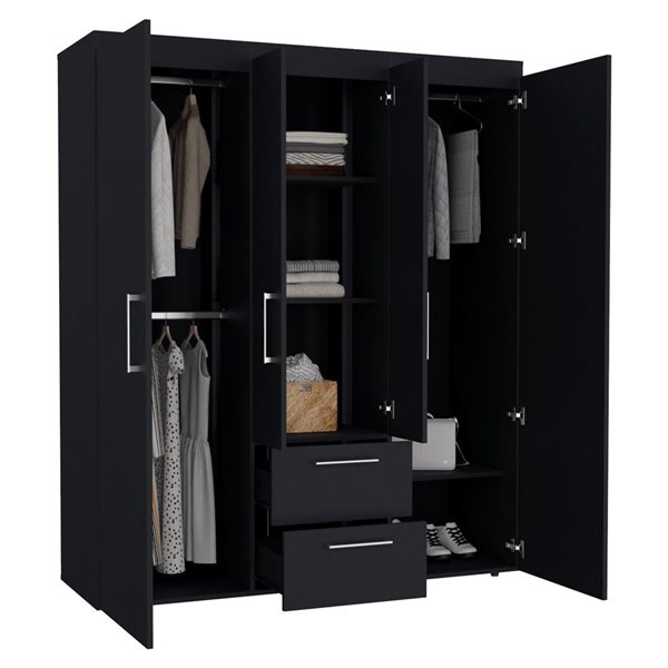 RTA Bariloche Wardrobe w/ 2 Drawers and Polished Chrome Hardware - Black