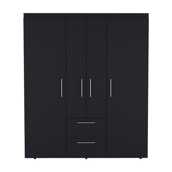 RTA Bariloche Wardrobe w/ 2 Drawers and Polished Chrome Hardware - Black