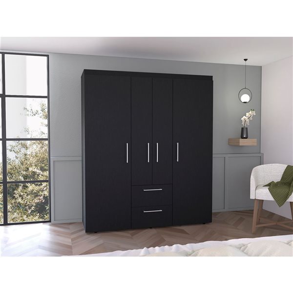 RTA Bariloche Wardrobe w/ 2 Drawers and Polished Chrome Hardware - Black