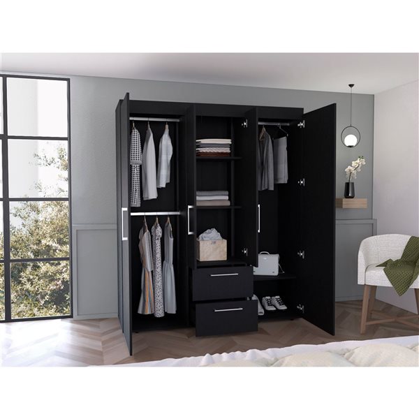 RTA Bariloche Wardrobe w/ 2 Drawers and Polished Chrome Hardware - Black