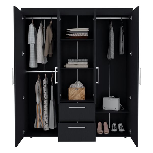 RTA Bariloche Wardrobe w/ 2 Drawers and Polished Chrome Hardware - Black