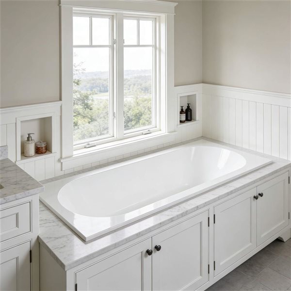 Rainlex Built-In Drop-In Bathtub with Stainless Steel Support Feet Acrylic 60-in