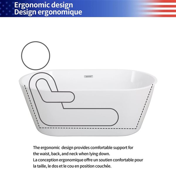 Rainlex Built-In Drop-In Bathtub with Stainless Steel Support Feet Acrylic 60-in