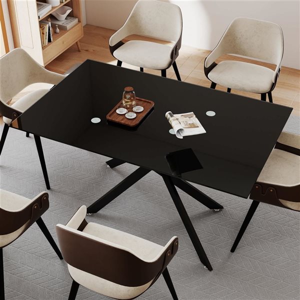 Rainlex 51.18in Rectangular Clear Tempered Glass Dining Table with Black Metal Legs