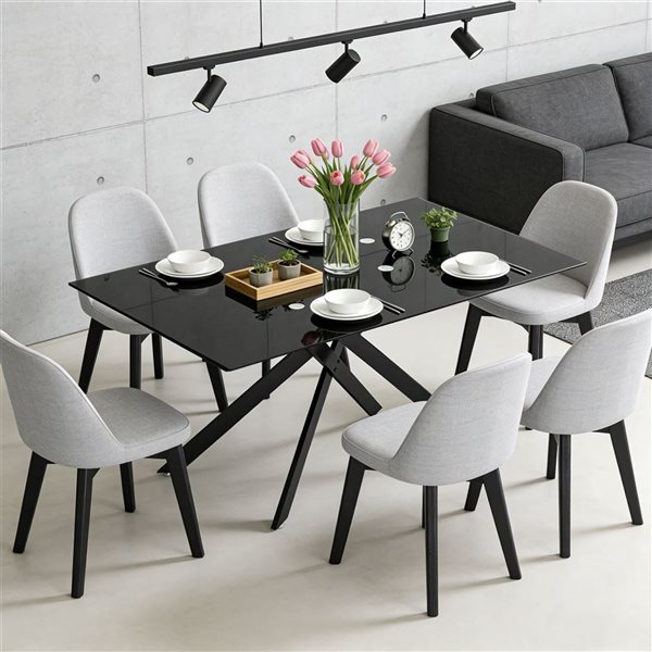 Rainlex 51.18in Rectangular Clear Tempered Glass Dining Table with Black Metal Legs