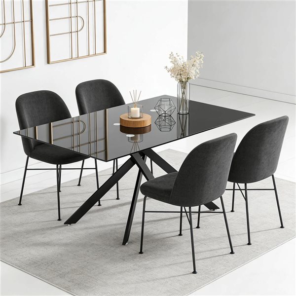 Rainlex 51.18in Rectangular Clear Tempered Glass Dining Table with Black Metal Legs