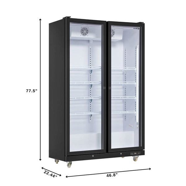 Koolmore Commercial Merchandiser Refrigerator 47-in 2 Full Glass Doors - Black