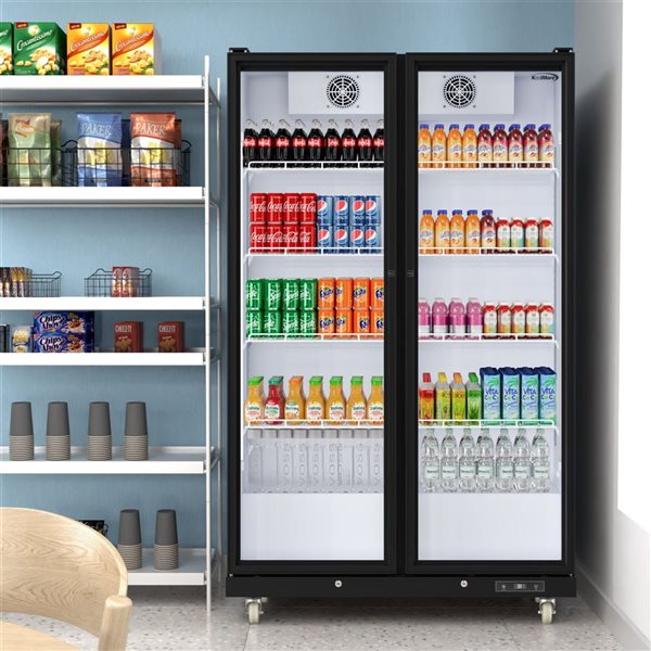 Koolmore Commercial Merchandiser Refrigerator 47-in 2 Full Glass Doors - Black