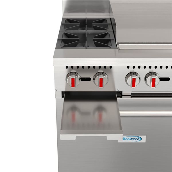 Koolmore Commercial Dual‑Oven Range with Griddle, 60‑in, 48‑in Griddle & 2 Burners - Stainless Steel