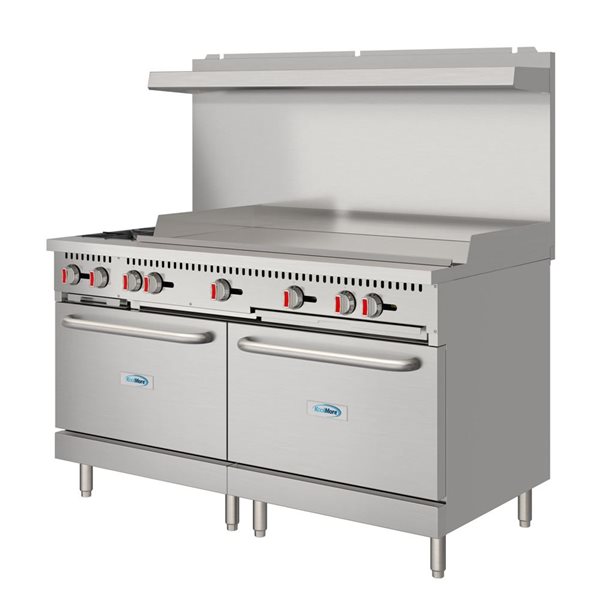 Koolmore Commercial Dual‑Oven Range with Griddle, 60‑in, 48‑in Griddle & 2 Burners - Stainless Steel
