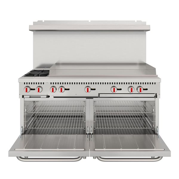 Koolmore Commercial Dual‑Oven Range with Griddle, 60‑in, 48‑in Griddle & 2 Burners - Stainless Steel