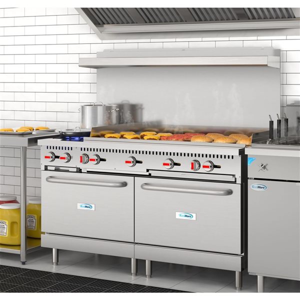 Koolmore Commercial Dual‑Oven Range with Griddle, 60‑in, 48‑in Griddle & 2 Burners - Stainless Steel