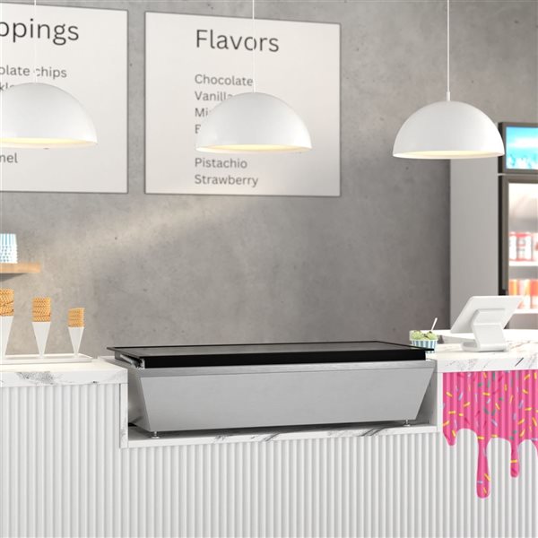 Koolmore Countertop Ice Cream Display Freezer with Glass Top, 45-in, 6-Pan - Stainless Steel