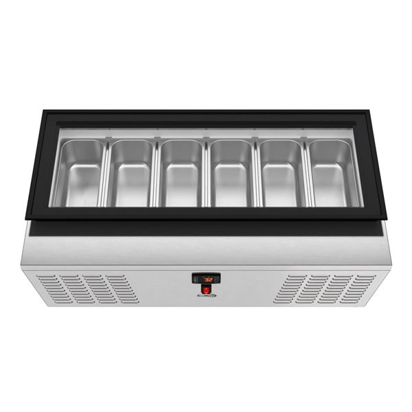 Koolmore Countertop Ice Cream Display Freezer with Glass Top, 45-in, 6-Pan - Stainless Steel