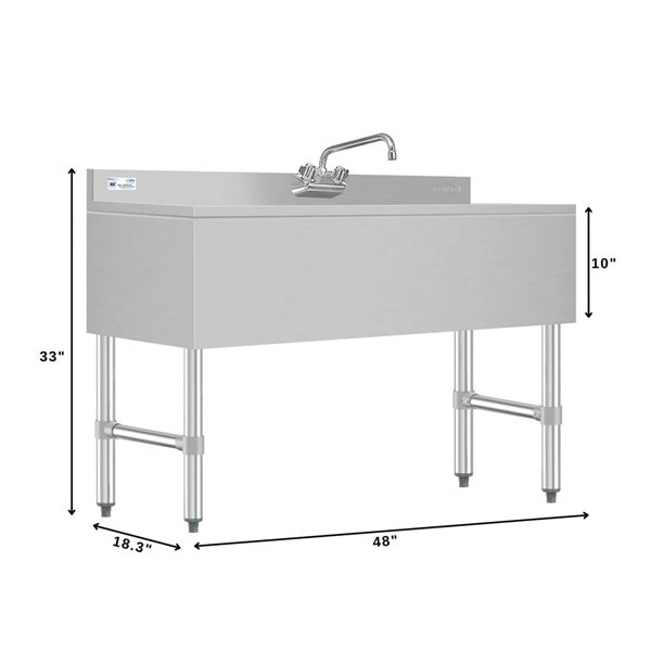 KoolmoreCommercial Under-Bar Sink 48-in Three-Compartment