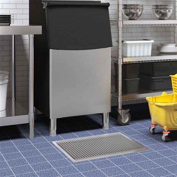 Koolmore Floor Trough Drain with Subway-Style Grating & Removable Drain Basket 18 x 36-in - Stainless Steel