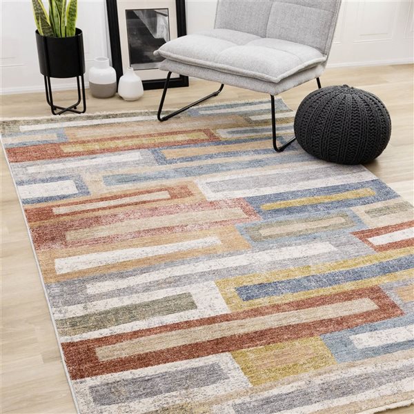 Rug Branch Ceyra Area Rug Contemporary Distressed 8 x 10-ft - Orange