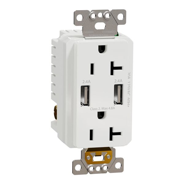 Square D X Series Electrical Outlet Indoor 20 A 125 V with USB Charger - White