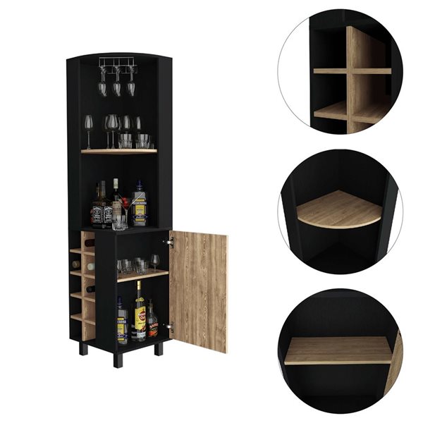 RTA Kaia Corner Bar Cabinet w/ Wine Glass Rack and Wine Rack - Black