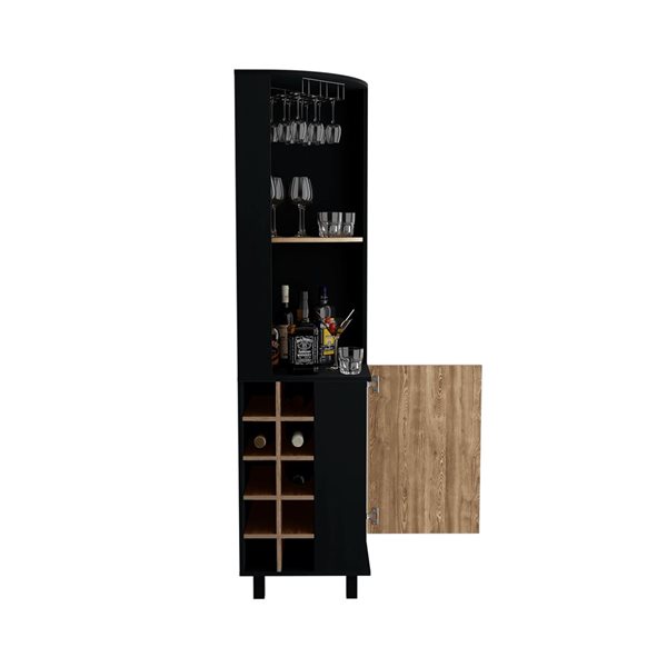 RTA Kaia Corner Bar Cabinet w/ Wine Glass Rack and Wine Rack - Black