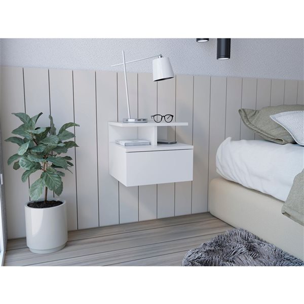RTA Floating Nightstand w/ Drawer - White