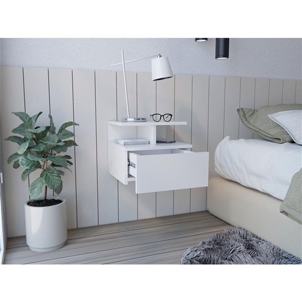 RTA Floating Nightstand w/ Drawer - White