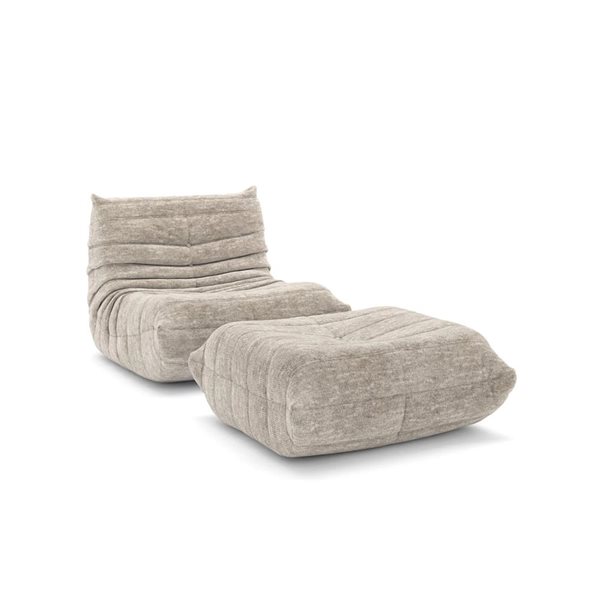 Brassex Sloan High Resiliance All Foam Chair and Ottoman Set w/ Quilted Upholstery - Beige