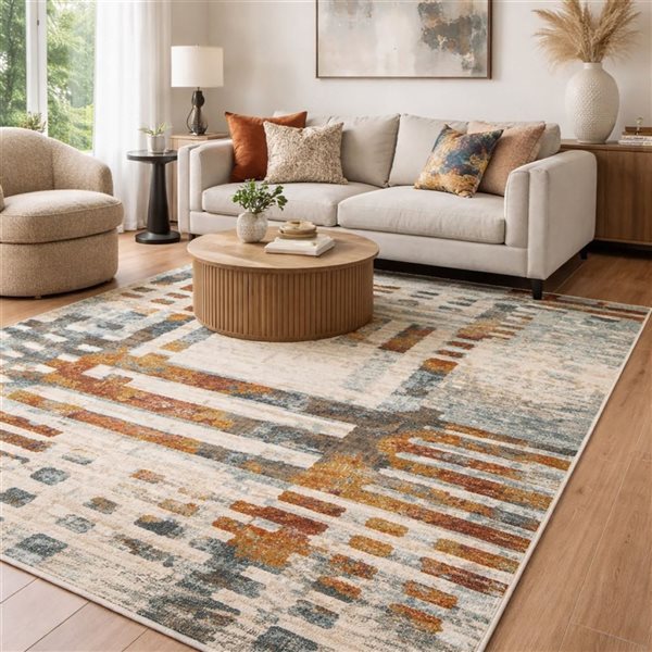 Brassex Milo Area Rug 5x8-ft - Cream/Grey/Brown