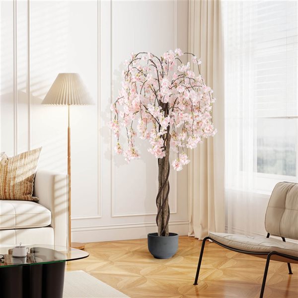 Costway Artificial Plant 5.5-ft Cherry Blossom Tree - White