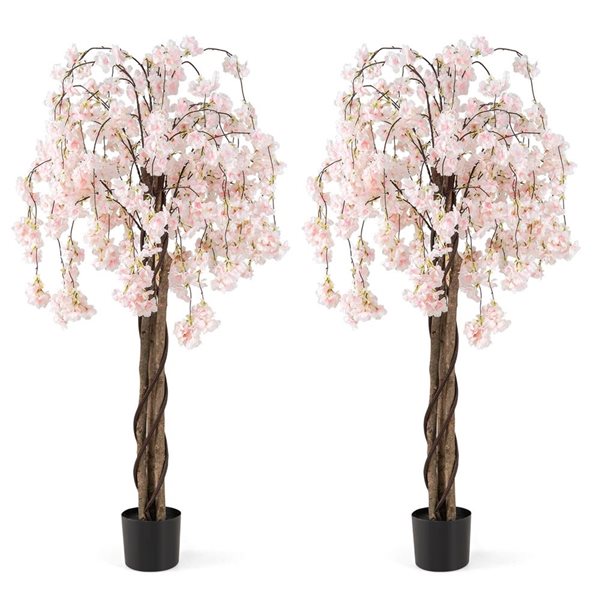 Costway Artificial Plant 2-Pack 5.5-ft Cherry Blossom Tree - White
