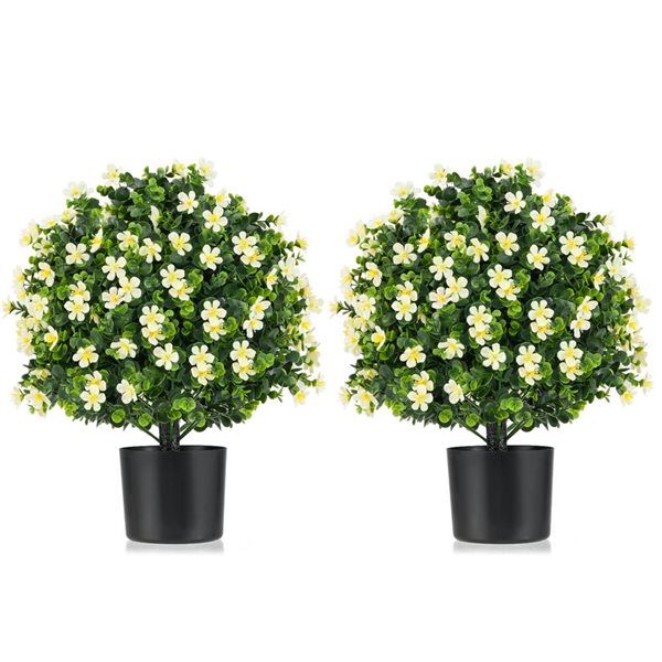 Costway Artificial Plant 2-Pack Boxwood Topiary Ball Tree Faux Shrub Bush - White