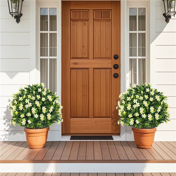 Costway Artificial Plant 2-Pack Boxwood Topiary Ball Tree Faux Shrub Bush - White