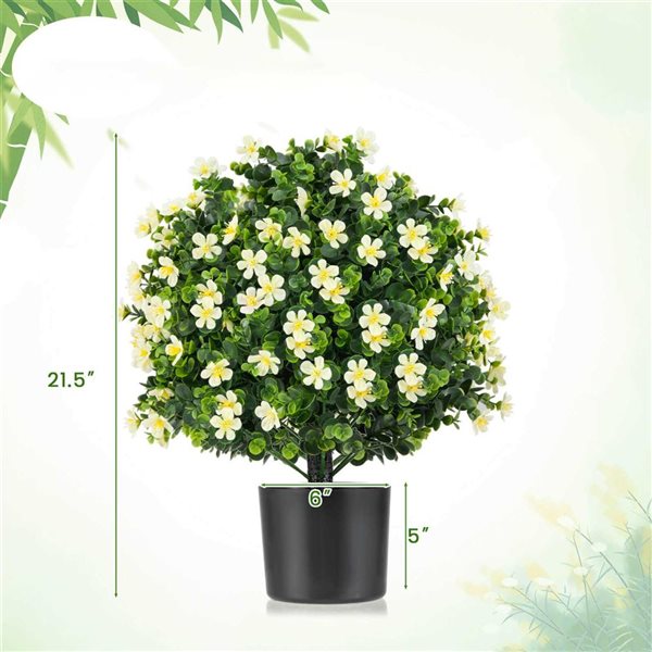 Costway Artificial Plant 2-Pack Boxwood Topiary Ball Tree Faux Shrub Bush - White