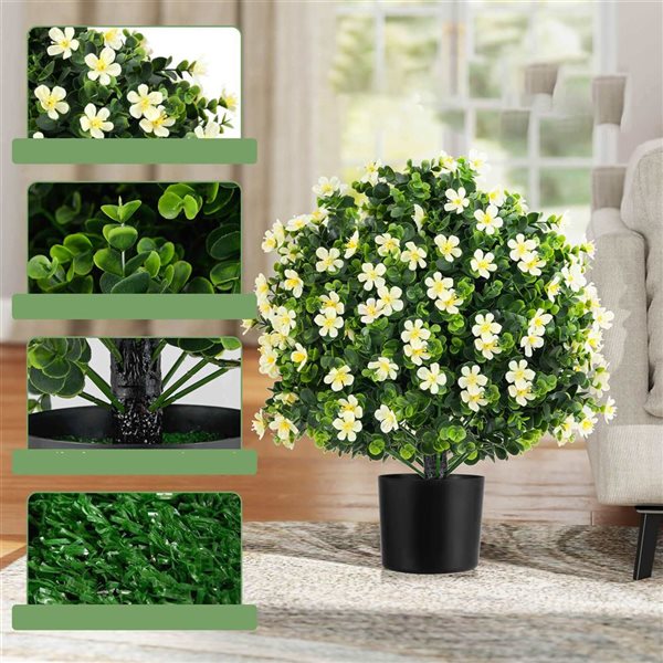 Costway Artificial Plant 2-Pack Boxwood Topiary Ball Tree Faux Shrub Bush - White