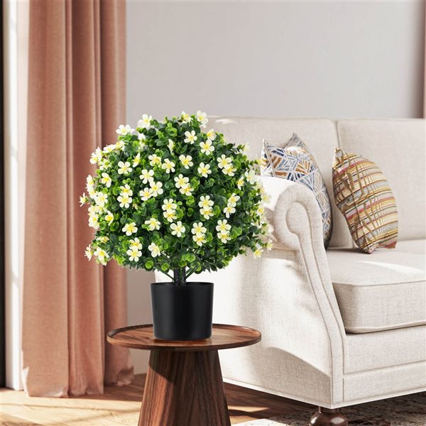 Costway Artificial Plant 2-Pack Boxwood Topiary Ball Tree Faux Shrub Bush - White