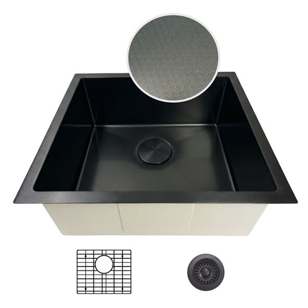 Unique Home Supplies Kitchen Sink Undermount Single Bowl Textured Honeycomb 25 x 18-in - Black Stainless Steel
