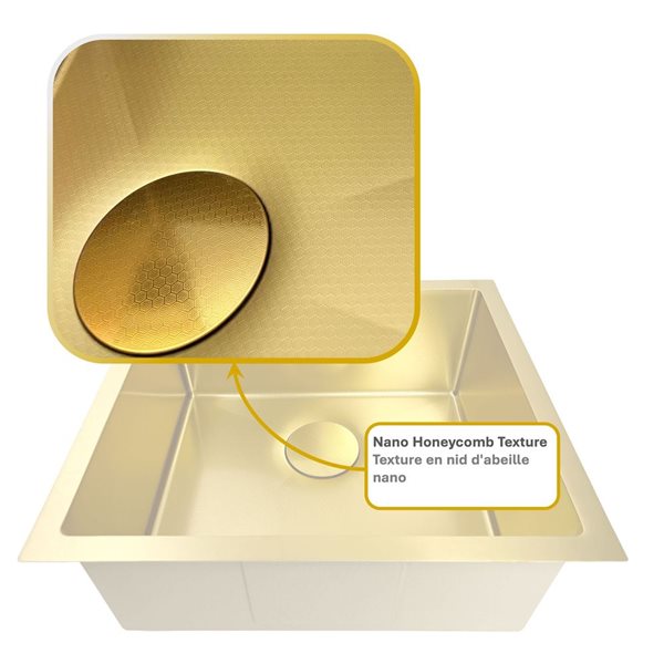 Unique Home Supplies Kitchen Sink Undermount Single Bowl Textured Honeycomb 18 x 15-in - Gold Stainless Steel