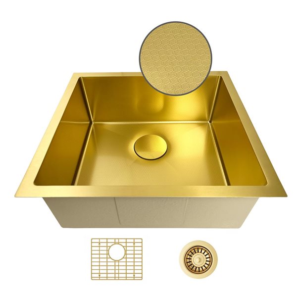 Unique Home Supplies Kitchen Sink Undermount Single Bowl Textured Honeycomb 18 x 15-in - Gold Stainless Steel