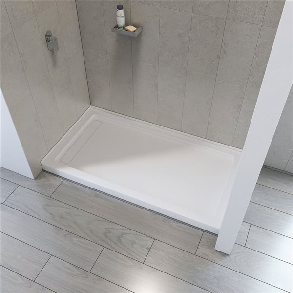 A&E Bath and Shower Evana Single Threshold Rectangle Shower Base w/ Hidden Left Side Drain 32 x 60-in - White