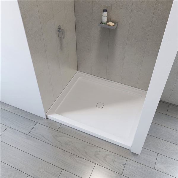 A&E Bath and Shower Erkan Single Threshold Rectangle Shower Base w/ Centre Drain 36 x 48-in - White