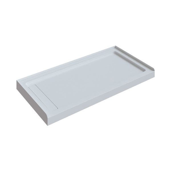 A&E Bath and Shower Evana Single Threshold Rectangle Shower Base w/ Hidden Left Side Drain 30 x 60-in - White