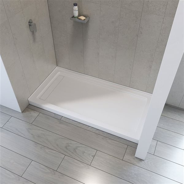 A&E Bath and Shower Evana Single Threshold Rectangle Shower Base w/ Hidden Left Side Drain 30 x 60-in - White