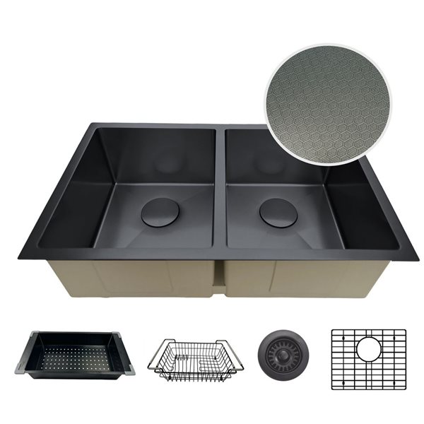 Unique Home Supplies Kitchen Sink Undermount Double Bowl 36-in - Black