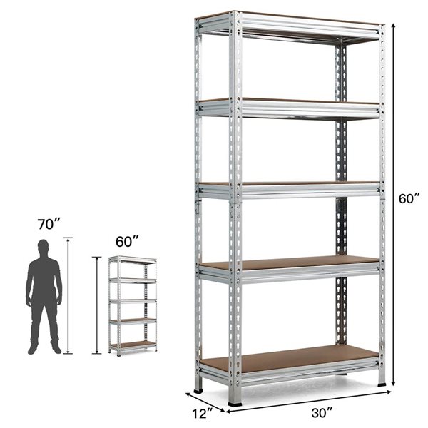 Costway 5-Tier Steel Shelving Unit Adjustable 60-in - Silver