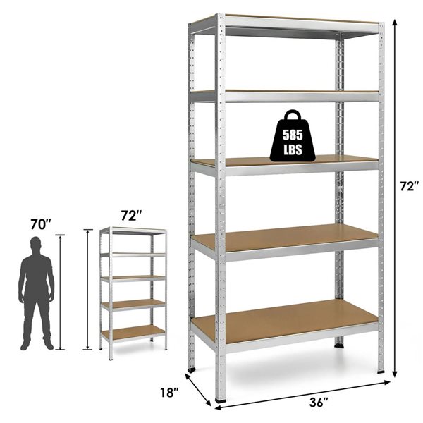 Costway 2-Pcs Heavy-Duty 5-Tier Steel Shelving Unit Adjustable 72-in - Silver