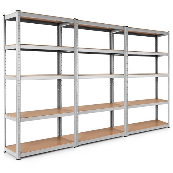 Costway 3-Pcs Heavy-Duty 5-Tier Steel Shelving Unit Adjustable 72-in - Silver