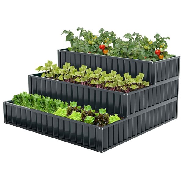 Costway 3-Tier Raised Garden Bed w/ Metal Planter Box 47 x 47 x 24-in - Black