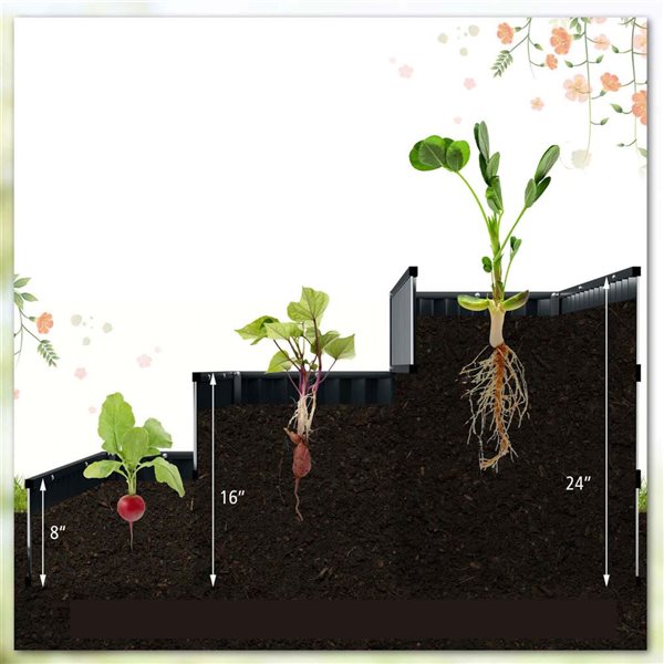 Costway 3-Tier Raised Garden Bed w/ Metal Planter Box 47 x 47 x 24-in - Black